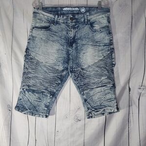 Mecca Stretch Fit Men's Moto Shorts Size 32 Acid Wash Denim Shorts